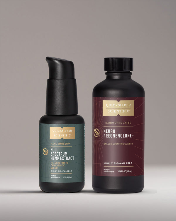 Two bottles of Omen Silver Scientific products on a gray background